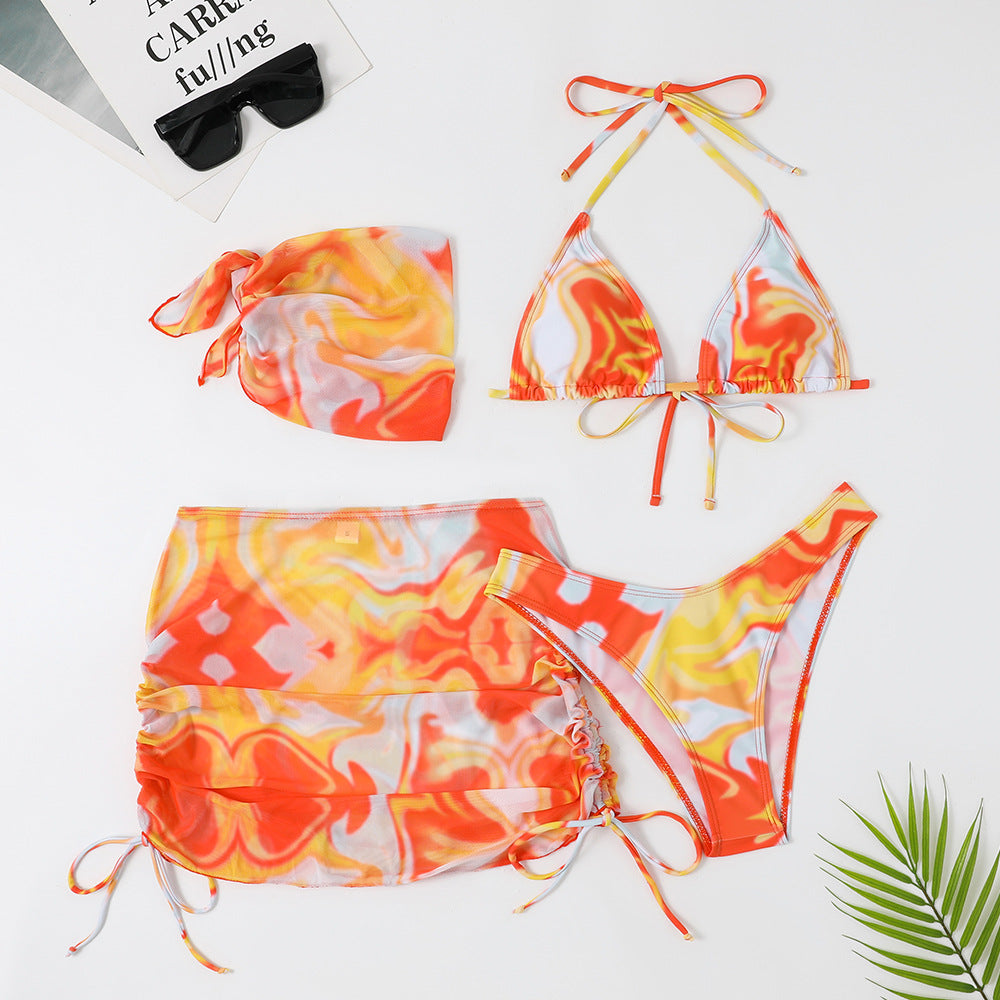 Split Four-piece Skirt Tie-dyed Bikini Swimsuit