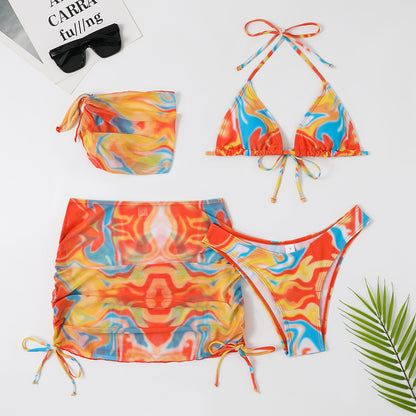 Split Four-piece Skirt Tie-dyed Bikini Swimsuit