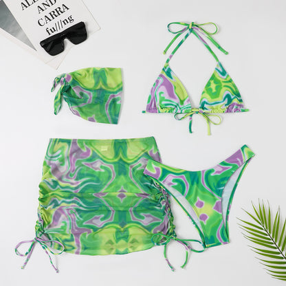 Split Four-piece Skirt Tie-dyed Bikini Swimsuit