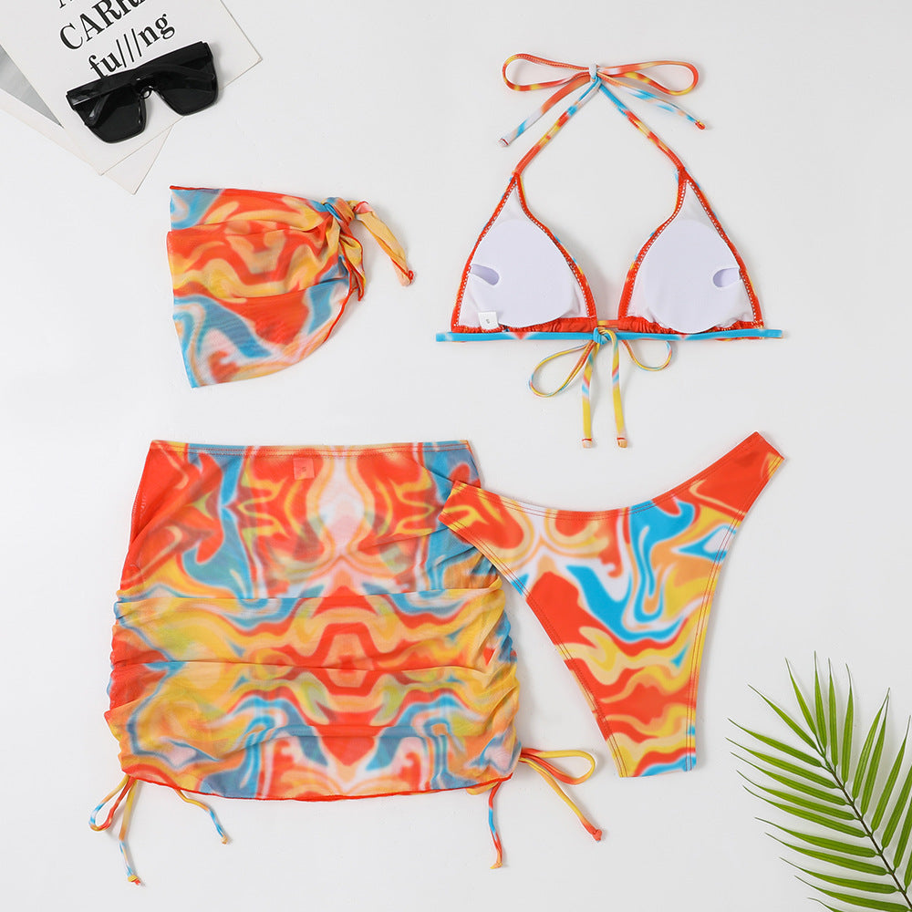 Split Four-piece Skirt Tie-dyed Bikini Swimsuit