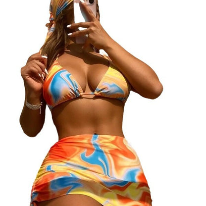 Split Four-piece Skirt Tie-dyed Bikini Swimsuit